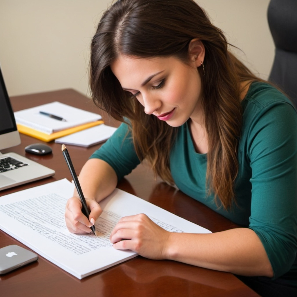 Image of a woman writing on paper