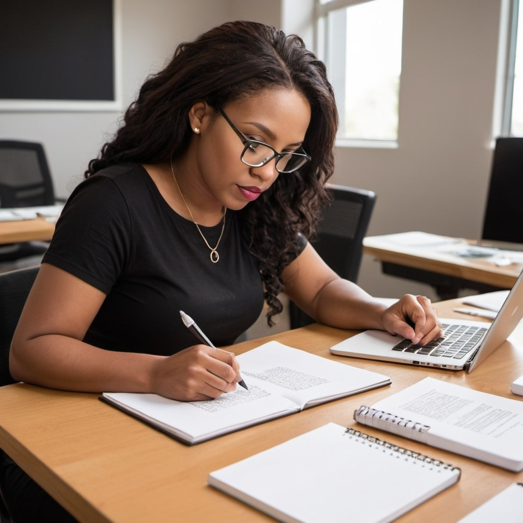 Image of a woman writing on paper